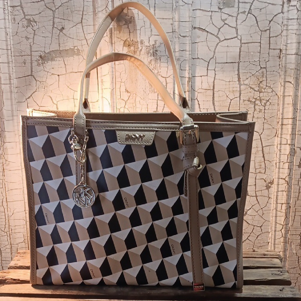 DKNY Black and White Geometric Tote Bag